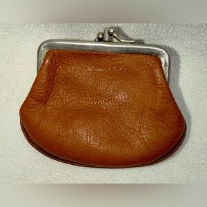 Genuine Calf Vintage Brown Leather Coin Purse with double kiss clasp